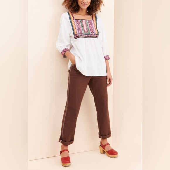 Anthropologie White Abigail Embroidered Blouse Babydoll Boho Flowy - Picture 3 of 11